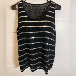 August Silk Shimmering Black and Silver Striped Tank Top